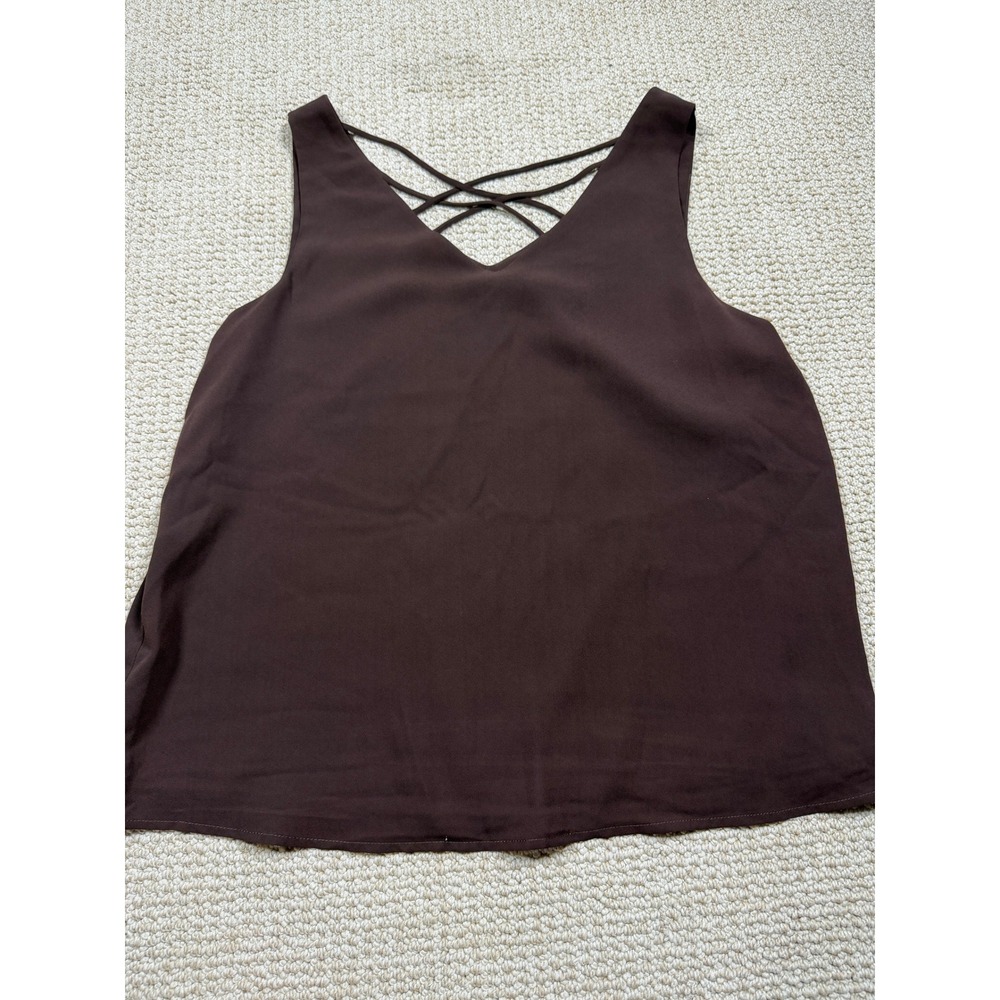 Versona Tank Top‎ Womens Large Brown V-Neck Strappy Back Sleeveless Gauze Blouse